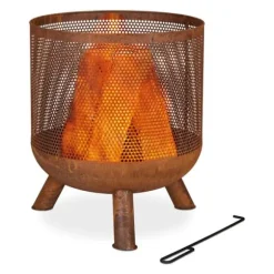 Robust bålkurv i net i rustfarvet look