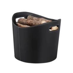 Robust brændekurv i kunstlæder, sort