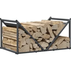 Robust brændestativ i koldvalset stål - Brændeholder | Farve: Antracitgrå | Størrelse: 70x43x34,5 cm