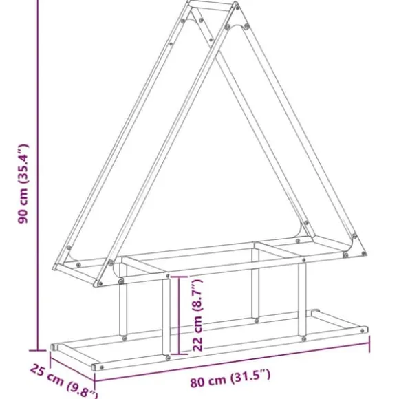 Robust brændestativ i koldvalset stål | 80x25x90 cm | Farve: Antracitgrå