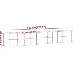 Robust plantekasse i galvaniseret stål til haven | Størrelse: 440x80x68 cm | Farve: Grå