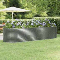 Robust plantekasse i galvaniseret stål | Størrelse: 322x100x68 cm | Farve: Grå