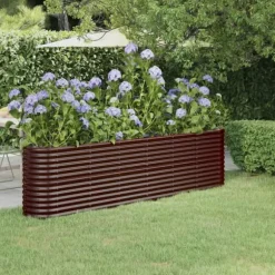 Robust plantekasse i galvaniseret stål - Højbed | Størrelse: 260x40x68 cm | Farve: Brun