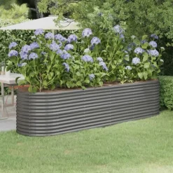 Robust plantekasse i galvaniseret stål | Størrelse: 296x80x68 cm | Farve: Grå