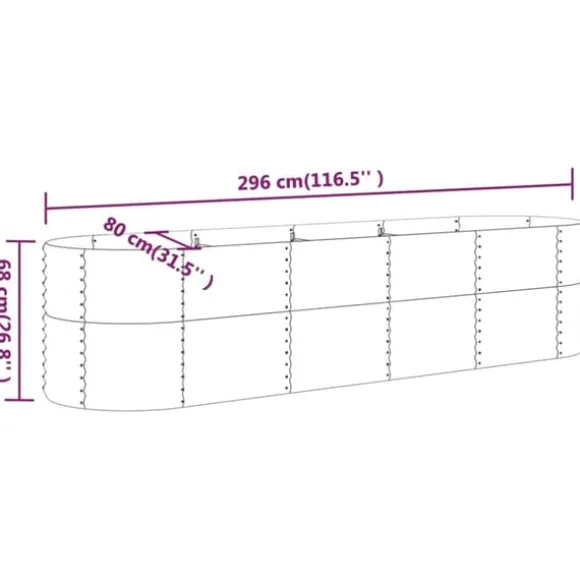 Robust plantekasse i galvaniseret stål | Størrelse: 296x80x68 cm | Farve: Grå