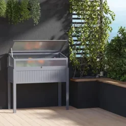 Rootz - Højt drivhus - Forhøjet drivhus - 2-i-1 trædrivhus - Med forhøjet havekasse - Højbed - Oplukkelig top til blomster - Grå - 120 x 54 x 112/122 | CDON