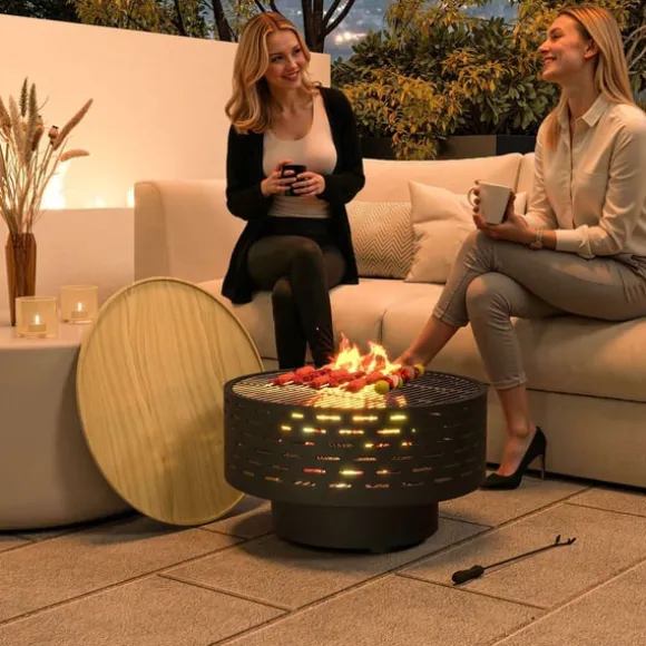 Rootz 3 -i -1 Fire Bowl - Pejs - Grill - Rust Resistant - Rustfrit stål - 60 cm x 60 cm x 39 cm