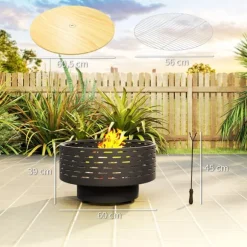 Rootz 3 -i -1 Fire Bowl - Pejs - Grill - Rust Resistant - Rustfrit stål - 60 cm x 60 cm x 39 cm