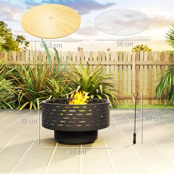 Rootz 3 -i -1 Fire Bowl - Pejs - Grill - Rust Resistant - Rustfrit stål - 60 cm x 60 cm x 39 cm