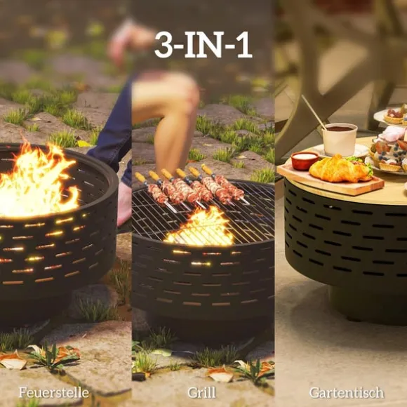 Rootz 3 -i -1 Fire Bowl - Pejs - Grill - Rust Resistant - Rustfrit stål - 60 cm x 60 cm x 39 cm
