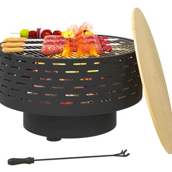 Rootz 3 -i -1 Fire Bowl - Pejs - Grill - Rust Resistant - Rustfrit stål - 60 cm x 60 cm x 39 cm