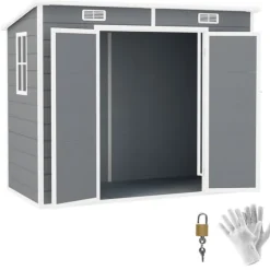 Rootz 2,4 x 1,3 m havehus - skur - opbevaringsenhed - vejr og UV -resistent - 238 cm x 125 cm x 165/183 cm - grå