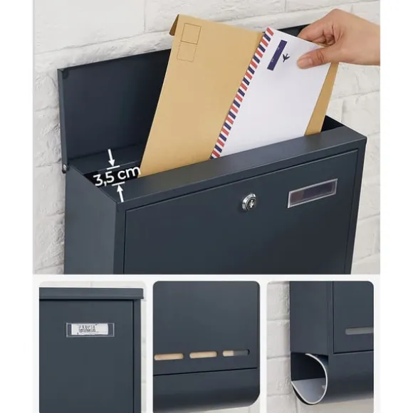 Rootz antracit stål Postkasse - Postkasse - Postkasse - Pulverlakeret stål - Vejrbestandig - Nem at installere - Sikkert låsesystem - 35cm x 12cm x 42 | CDON
