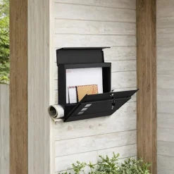 Rootz Black Mailbox - Letterbox - Postbox - Vejrbestandig beskyttelse - Galvaniseret stål - 37 x 10,5 x 37 cm