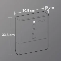 Rootz Black Mailbox - Postbox - Secure Letter Box - Visningsvindue og navneskilt - pulverlakeret stål - 30,5 cm x 9,5 cm x 33,3 cm