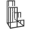 Rootz blomsterhylde - 4 etagers plantehylde - blomsterstativ - indendørs og udendørs - metalramme - grantræ - sort + hvid - 34L x 34W x 70H cm
