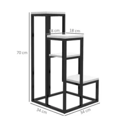 Rootz blomsterhylde - 4 etagers plantehylde - blomsterstativ - indendørs og udendørs - metalramme - grantræ - sort + hvid - 34L x 34W x 70H cm