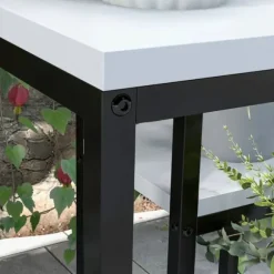 Rootz blomsterhylde - 4 etagers plantehylde - blomsterstativ - indendørs og udendørs - metalramme - grantræ - sort + hvid - 34L x 34W x 70H cm