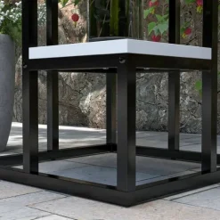 Rootz blomsterhylde - 4 etagers plantehylde - blomsterstativ - indendørs og udendørs - metalramme - grantræ - sort + hvid - 34L x 34W x 70H cm