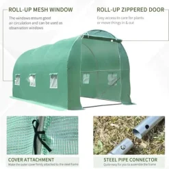 Rootz Drivhus - Walk-in Drivhus - Folie Drivhus - Tomat Drivhus - Folie Tunnel - Grøn - 395 X 195 X 190 Cm