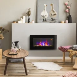 Rootz elektrisk pejs - Indendørs varmelegeme - Vægmonteret brandskærm - Sikker og stilfuld - 72,5W x 11,5D x 40H cm