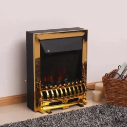 Rootz Elektrisk Pejs - Pejs - El Pejseovn - Pejseovn - Fritstående - Pejsflamme - 1000/2000W - Guld - 48,2 X 18,5 X 59,2 Cm