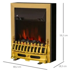 Rootz Elektrisk Pejs - Pejs - El Pejseovn - Pejseovn - Fritstående - Pejsflamme - 1000/2000W - Guld - 48,2 X 18,5 X 59,2 Cm