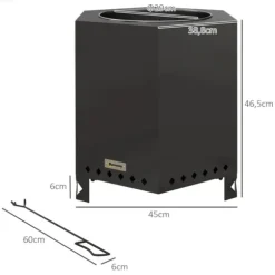 Rootz Fire Bowls - Inklusiv poker - Fire Barrel - Robust konstruktion - Rustfrit stål - Sort - 45L x 38,8W x 46,5H cm
