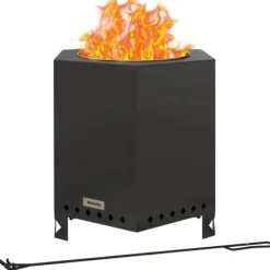 Rootz Fire Bowls - Inklusiv poker - Fire Barrel - Robust konstruktion - Rustfrit stål - Sort - 45L x 38,8W x 46,5H cm