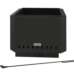 Rootz Fire Pit - Inklusiv poker - Ildtønde - Robust konstruktion - Metal og rustfrit stål - Sort - 48L x 48W x 41H cm