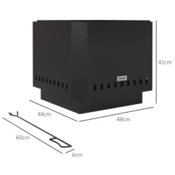 Rootz Fire Pit - Inklusiv poker - Ildtønde - Robust konstruktion - Metal og rustfrit stål - Sort - 48L x 48W x 41H cm