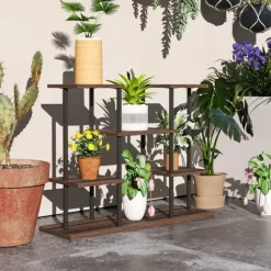 Rootz Flower Stand med 4 niveauer - 4 -trins plantestativ - Blomsterpotteholder - Stabil og elegant - 80 cm x 24 cm x 61,5 cm