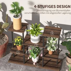 Rootz Flower Stand med 4 niveauer - 4 -trins plantestativ - Blomsterpotteholder - Stabil og elegant - 80 cm x 24 cm x 61,5 cm