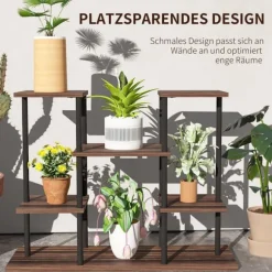 Rootz Flower Stand med 4 niveauer - 4 -trins plantestativ - Blomsterpotteholder - Stabil og elegant - 80 cm x 24 cm x 61,5 cm