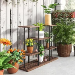 Rootz Flower Stand med 4 niveauer - 4 -trins plantestativ - Blomsterpotteholder - Stabil og elegant - 80 cm x 24 cm x 61,5 cm