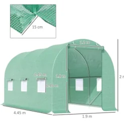 Rootz Folie Drivhus - Tomat Drivhus - Tunnel Drivhus - Drivhus - Grøn - 445 X 190 X 200 CM