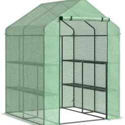 Rootz Folie Drivhus - Walk-in Drivhus Med 8 hylder - Tomat Drivhus - Kold Ramme Med Låge - Stål - PE Plast - Grøn - 143 x 138 x 195 cm