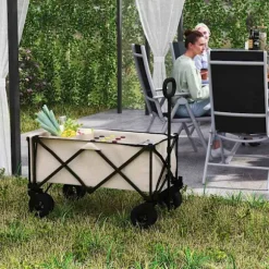 Rootz Garden Car - Foldbar transportkurv - Resilient Handcart - 100 kg kapacitet - 90 cm x 48 cm x 92 cm - Brun Oxford stof