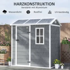 Rootz Garden House - Værktøjsskur - Opbevaring af udendørs udstyr - Vejrbestandig og låsbar - 186 cm x 130 cm x 199 cm