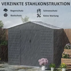 Rootz Garden Tool Shed - Stålopbevaring - Låsbar opbevaring - Vandtæt og ventileret - 213 cm x 131 cm x 192 cm