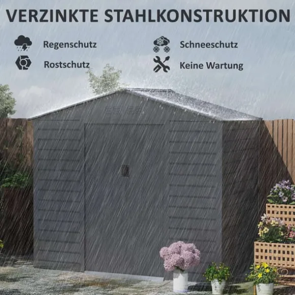 Rootz Garden Tool Shed - Stålopbevaring - Låsbar opbevaring - Vandtæt og ventileret - 213 cm x 131 cm x 192 cm