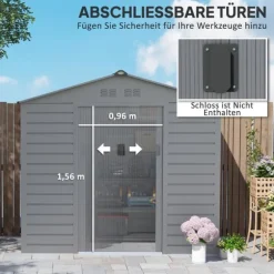 Rootz Garden Tool Shed - Stålopbevaring - Låsbar opbevaring - Vandtæt og ventileret - 213 cm x 131 cm x 192 cm