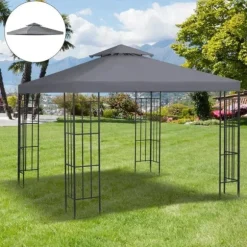 Rootz Gazebo Udskiftningstag - Udskiftningsbaldakin - Dobbeltlagstag - Pavillontag - Metal - Dybgrå - 300cm x 300co.