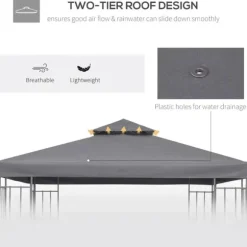 Rootz Gazebo Udskiftningstag - Udskiftningsbaldakin - Dobbeltlagstag - Pavillontag - Metal - Dybgrå - 300cm x 300co.
