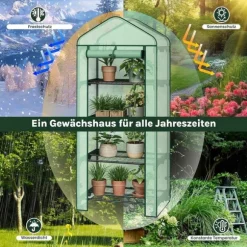Rootz Greenhouse med ruller - foliehylling - Plant Grow House - Beskytter mod UV & Frost - 70x163x50cm, grøn, sort, sort