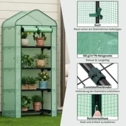 Rootz Greenhouse med ruller - foliehylling - Plant Grow House - Beskytter mod UV & Frost - 70x163x50cm, grøn, sort, sort
