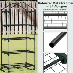 Rootz Greenhouse med ruller - foliehylling - Plant Grow House - Beskytter mod UV & Frost - 70x163x50cm, grøn, sort, sort