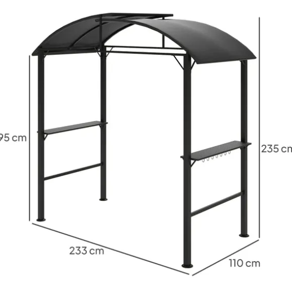Rootz Grill Pavilion - Udendørs husly - BBQ Gazebo - Stålrammer - Solbeskyttelse - 1,1 m x 2,3 m - Grå