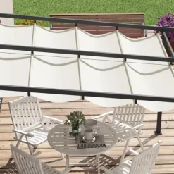 Rootz Havepavillon - Udtrækkeligt tag - Vægmonteret - Metalramme - Stål - Polyester - Cremehvid - 297L x 297W x 200/230H cm