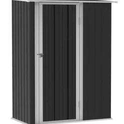 Rootz Haveskur - Haveskur - Haveskur i metal - Redskabsskur - Med skrånende tag - Låsbar dør - Grå - 142 x 84 x 189 cm